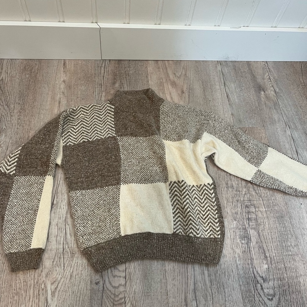 Cozy Brown and Cream Turtleneck Sweater